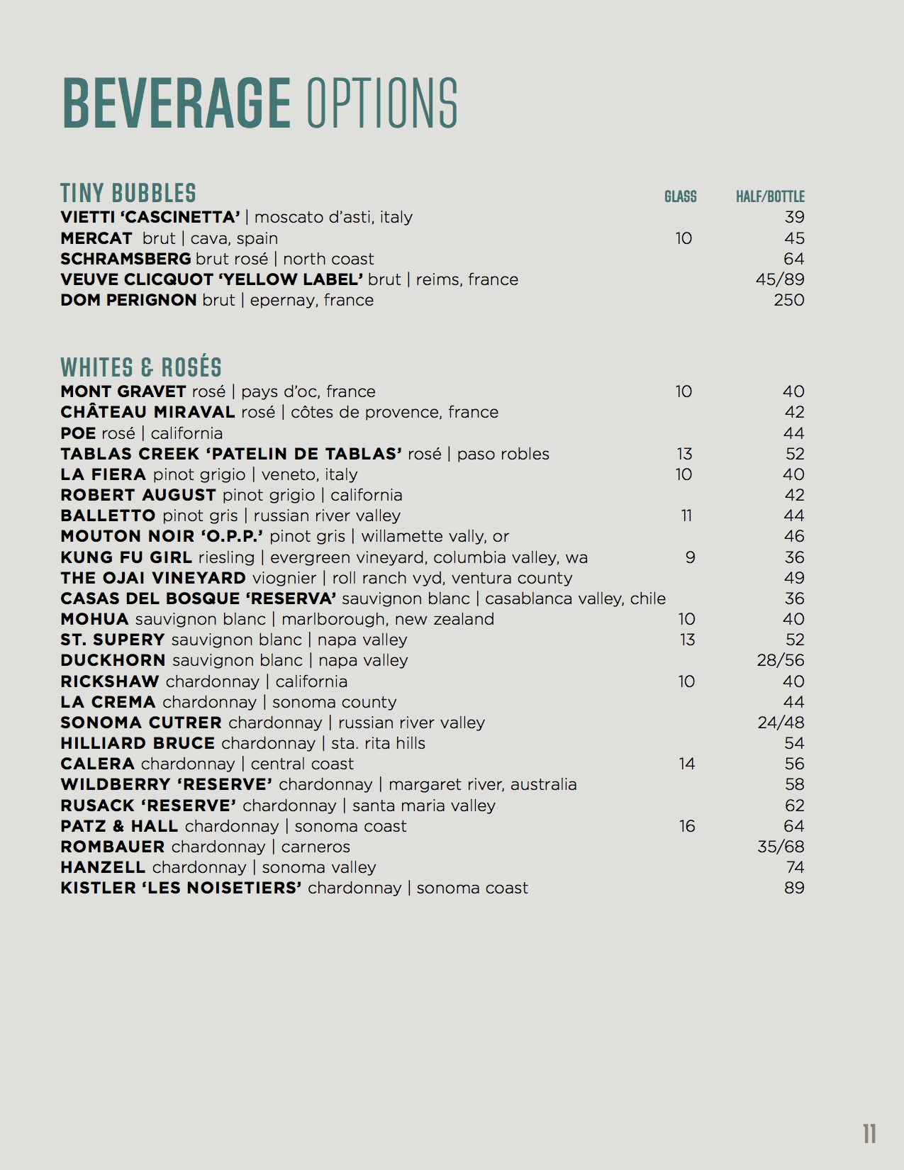 banquet menu - beverage menu options