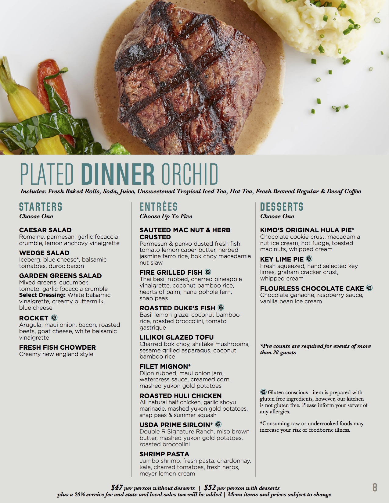 banquet menu - plate dinner orchid