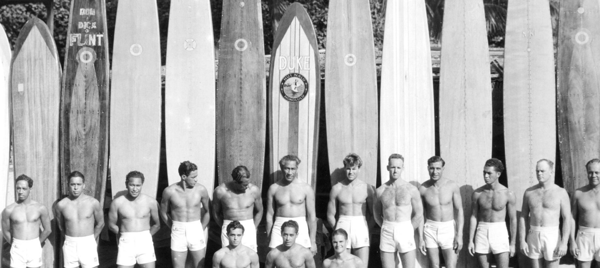 A group of surfers with Duke