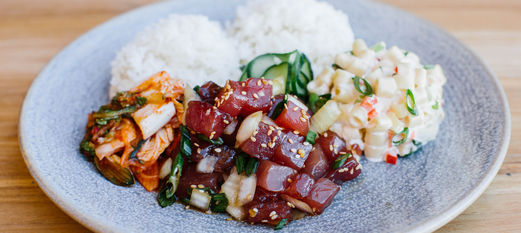 Poke, rice, and pasta salad